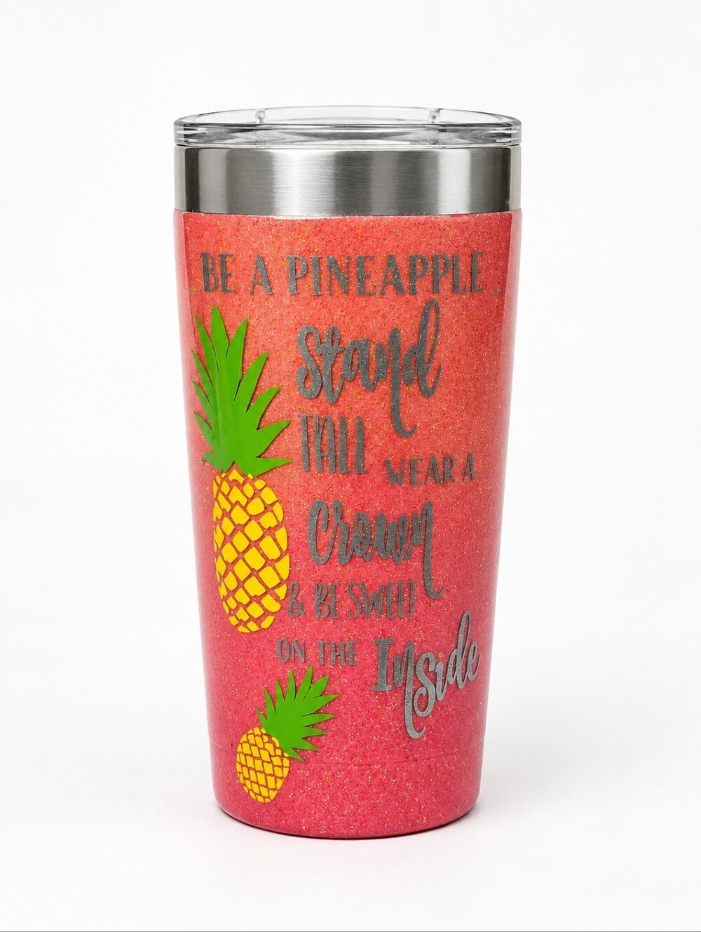 20oz Handmade Pink Glitter Pineapple Stainless Steel Tumbler Cup With Straw